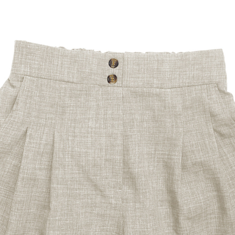 Solid-Color High-Waisted Straight-Leg Shorts