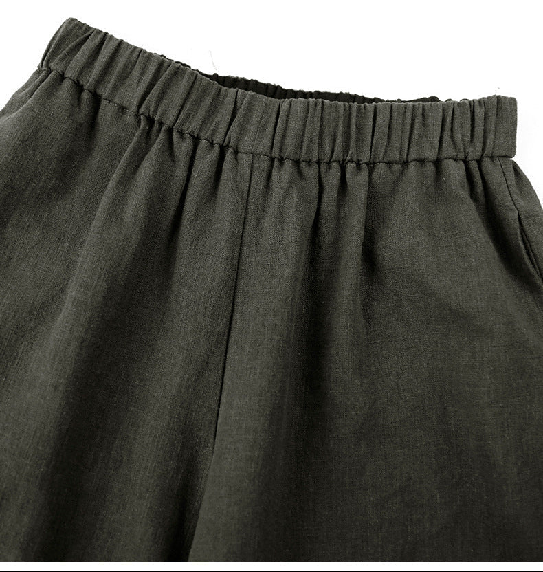 High Waist Linen-Blend Ankle Pants