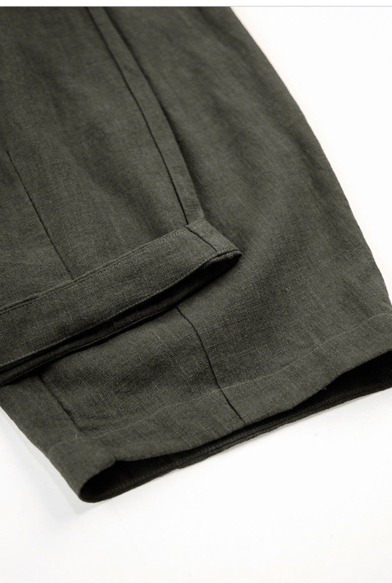 High Waist Linen-Blend Ankle Pants