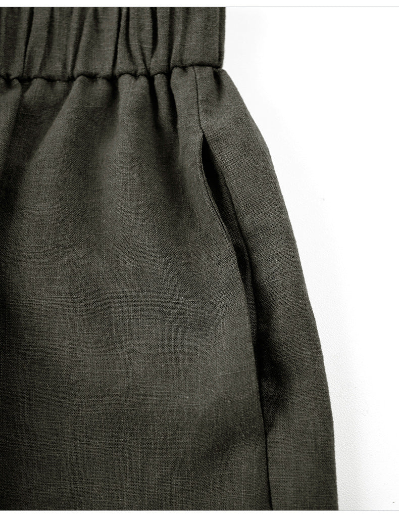 High Waist Linen-Blend Ankle Pants